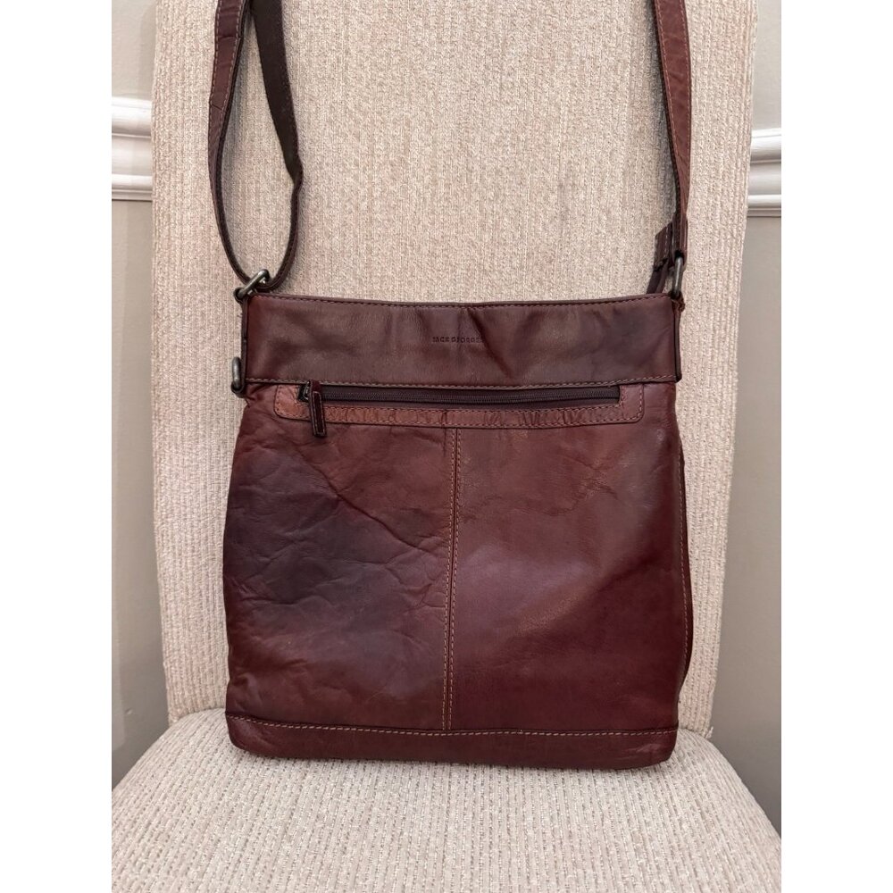 Jack Georges Voyager Crossbody Messenger Brown Leather Handbag Zip